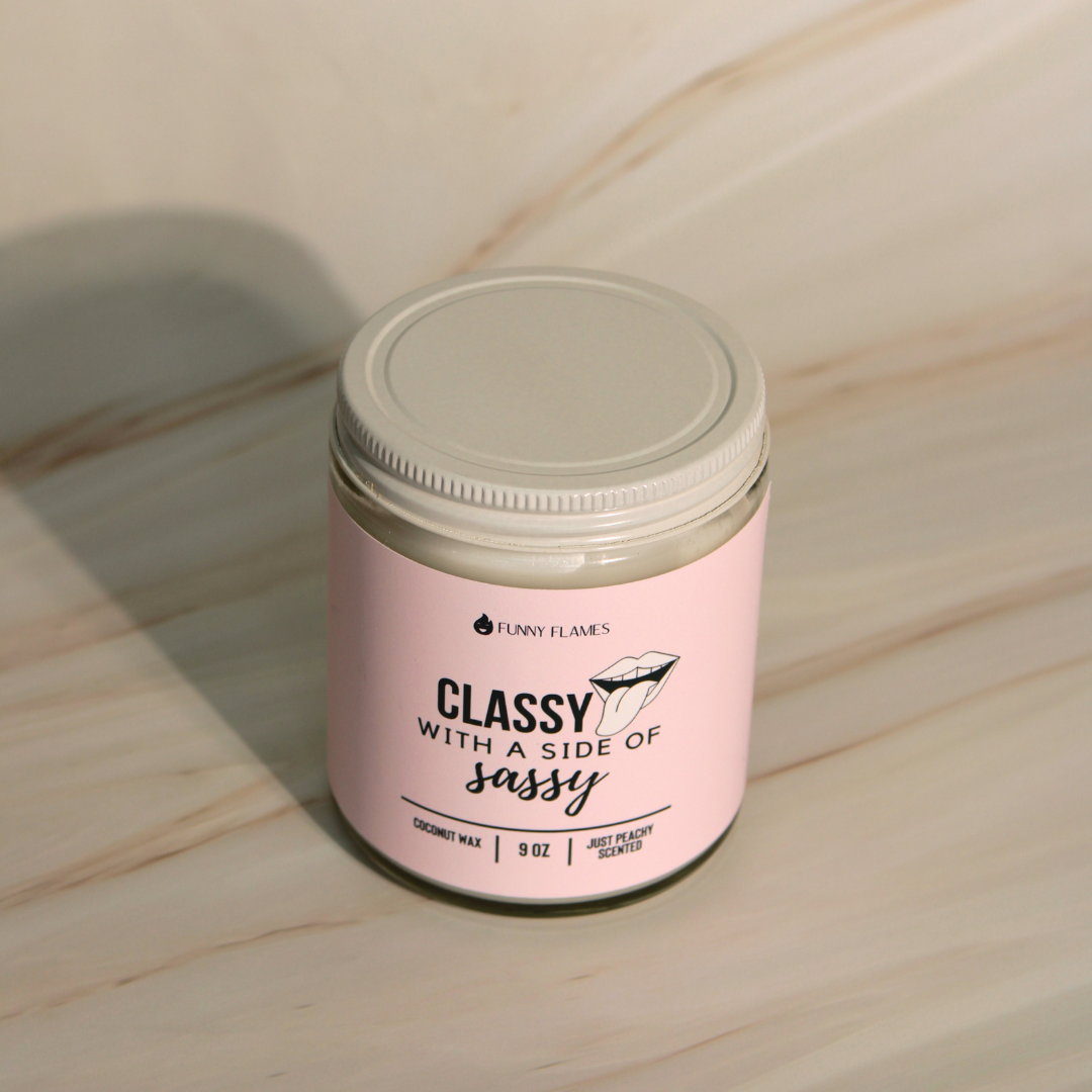 Funny Flames Candle Co - Les Creme - Wholesale Jar/Filled Candle - Classy With A Side Of Sassy - Funny Flames Candles Peach3