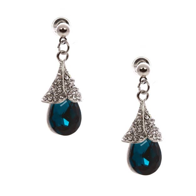 (40535-423) Rhodium Blue Zircon Dangle Earrings for wholesale by Cool Crystals