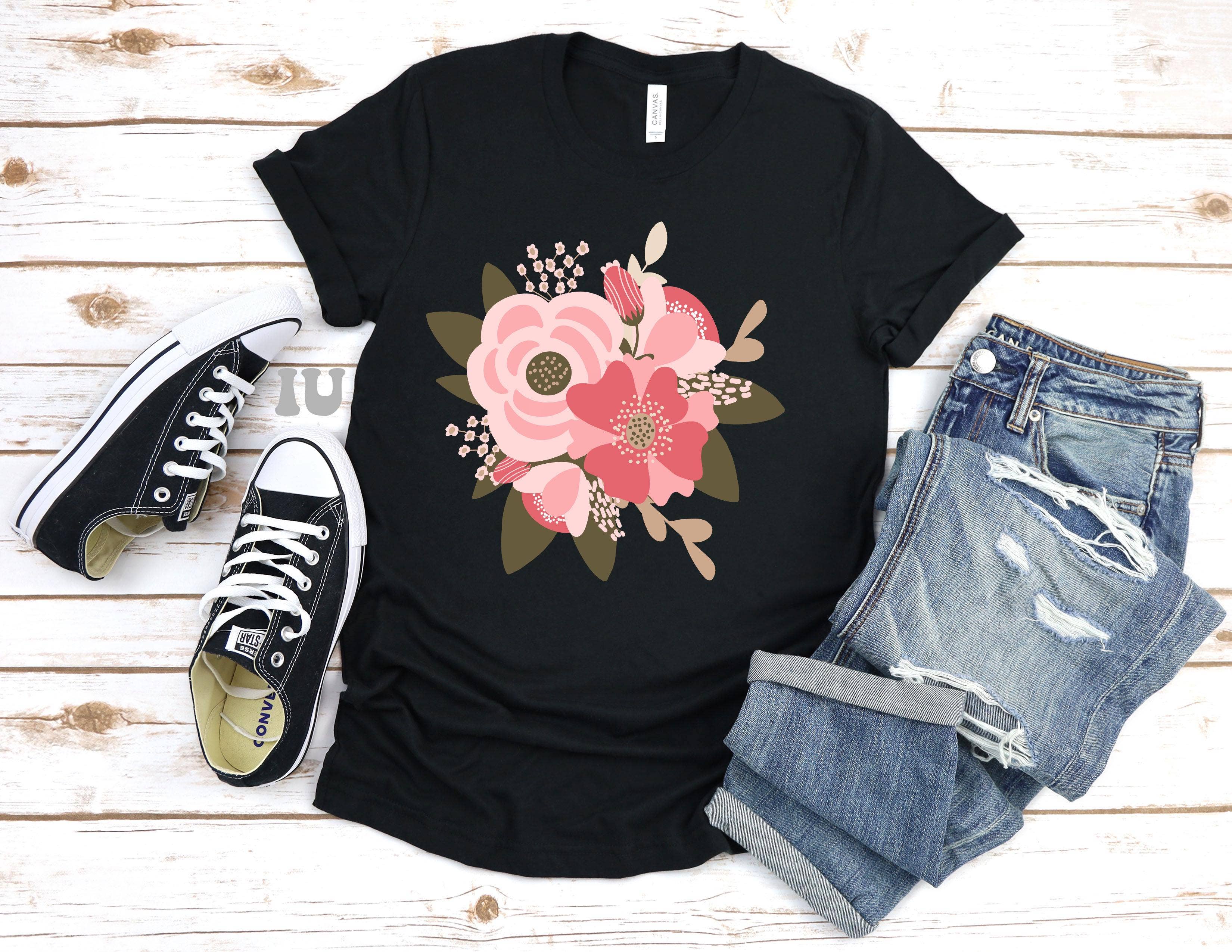 Inked Up Apparel - Wholesale T-Shirt (Graphic) - Unisex - Black Hand Drawn Floral Graphic Tee0