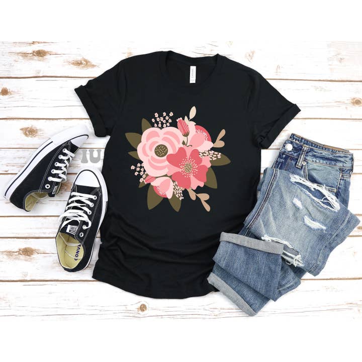 Inked Up Apparel - Wholesale T-Shirt (Graphic) - Unisex - Black Hand Drawn Floral Graphic Tee