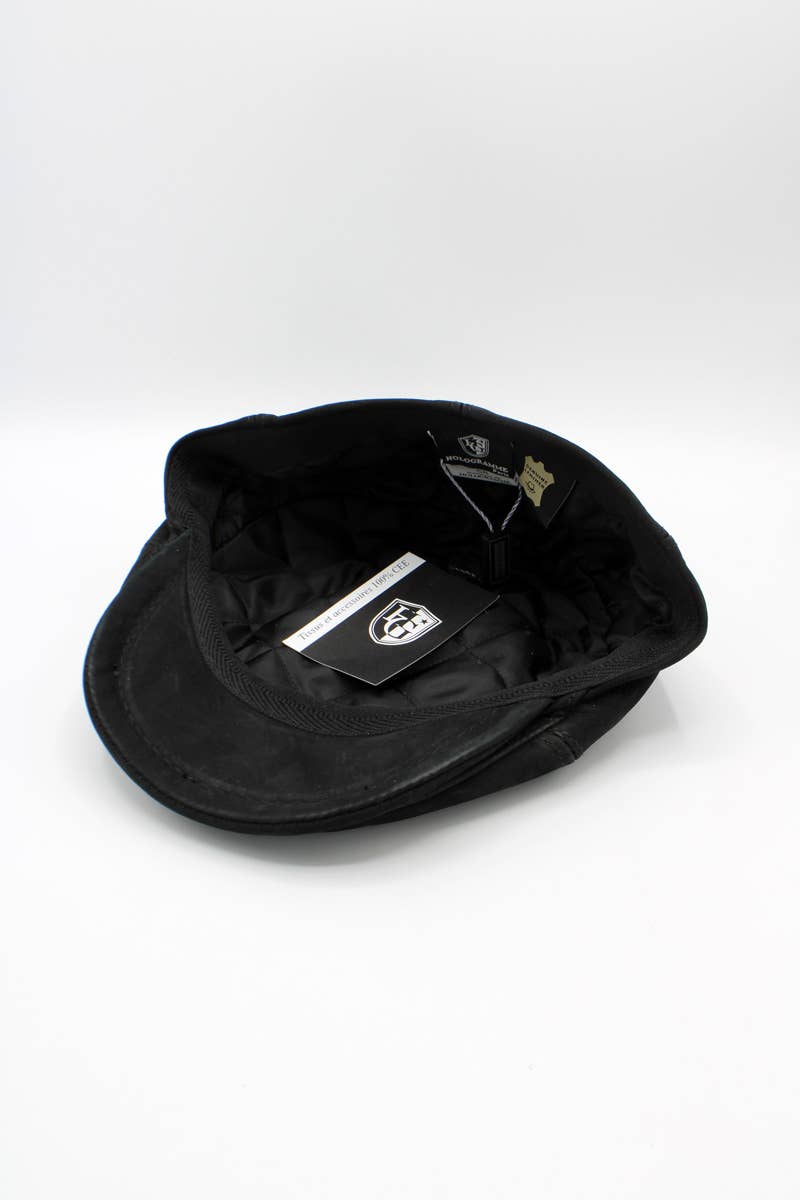 Hologramme Paris - Wholesale Newsboy/Schoolboy Hat - Men's - 18260 Leather Cap - Black4