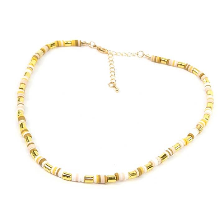 Clay & Acrylic Bead Bracelet - White/Gold for wholesale by Black Ginger