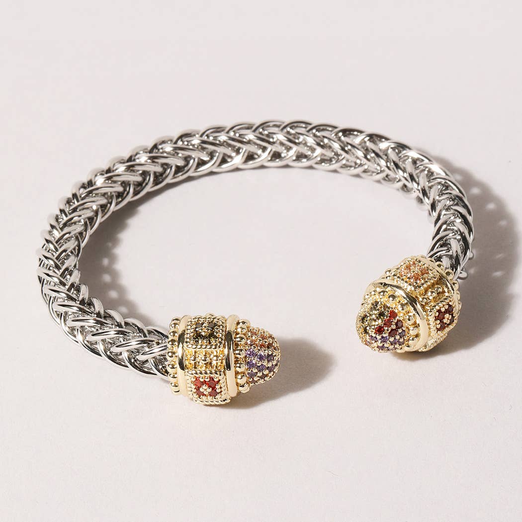 Fashion City - Vente Bracelet jonc - Bracelet jonc en forme de deux T, rond, entouré de pierres précieuses13