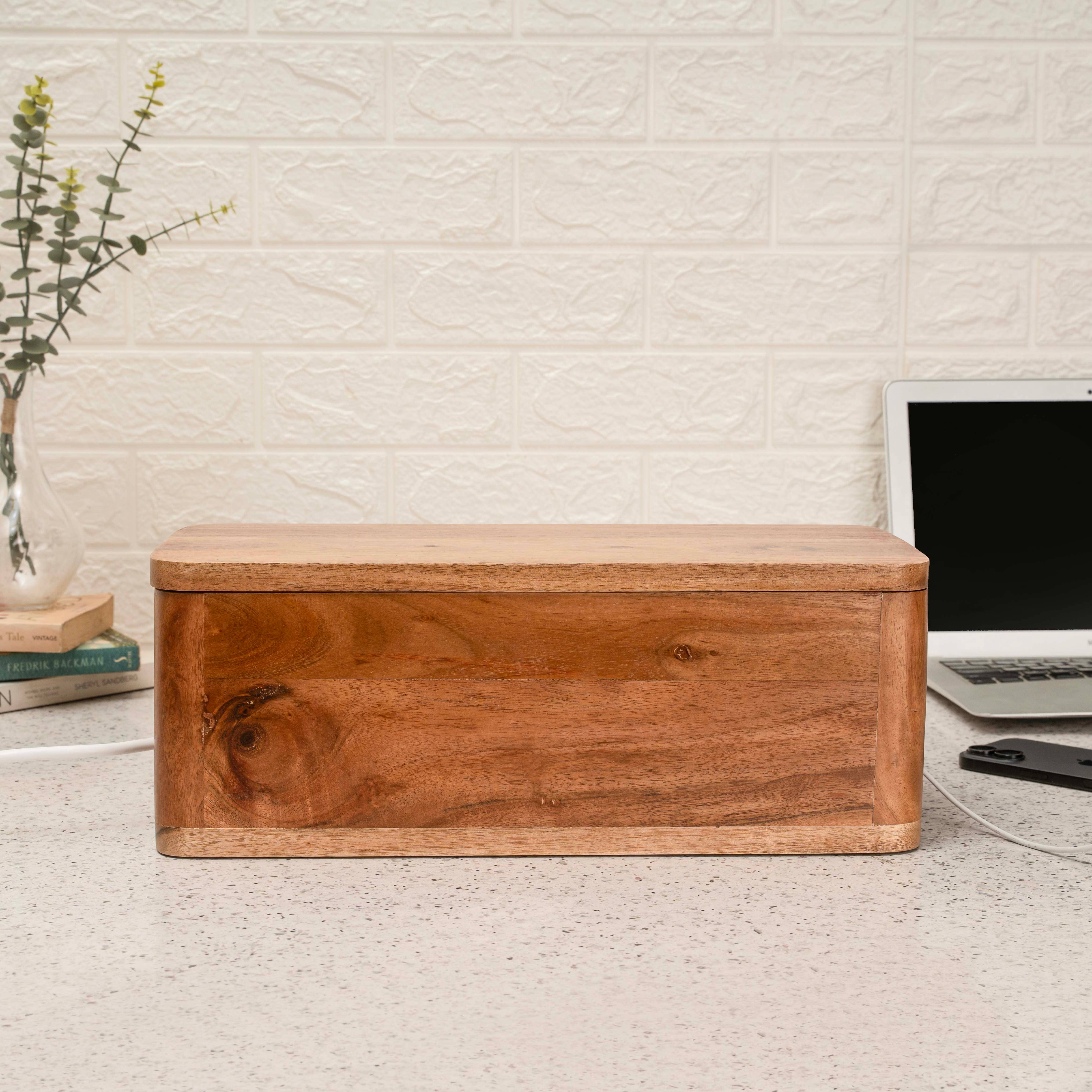 LuxeDesigns Co LLC – wholesale Desk organiser – Large Cable Management and Power Strip Box - Acacia Wood13