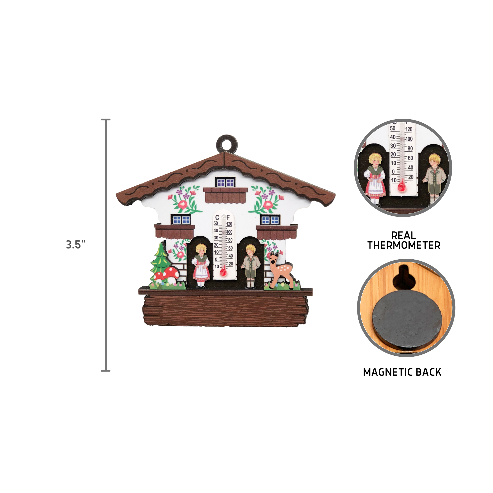 European Heritage Gifts - Wholesale Magnet - German Cuckoo Clock Magnet Haus with Thermometer2