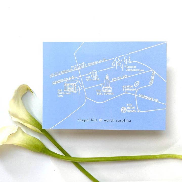 UNC Chapel Hill Map Art Print for wholesale by Paper Thistle