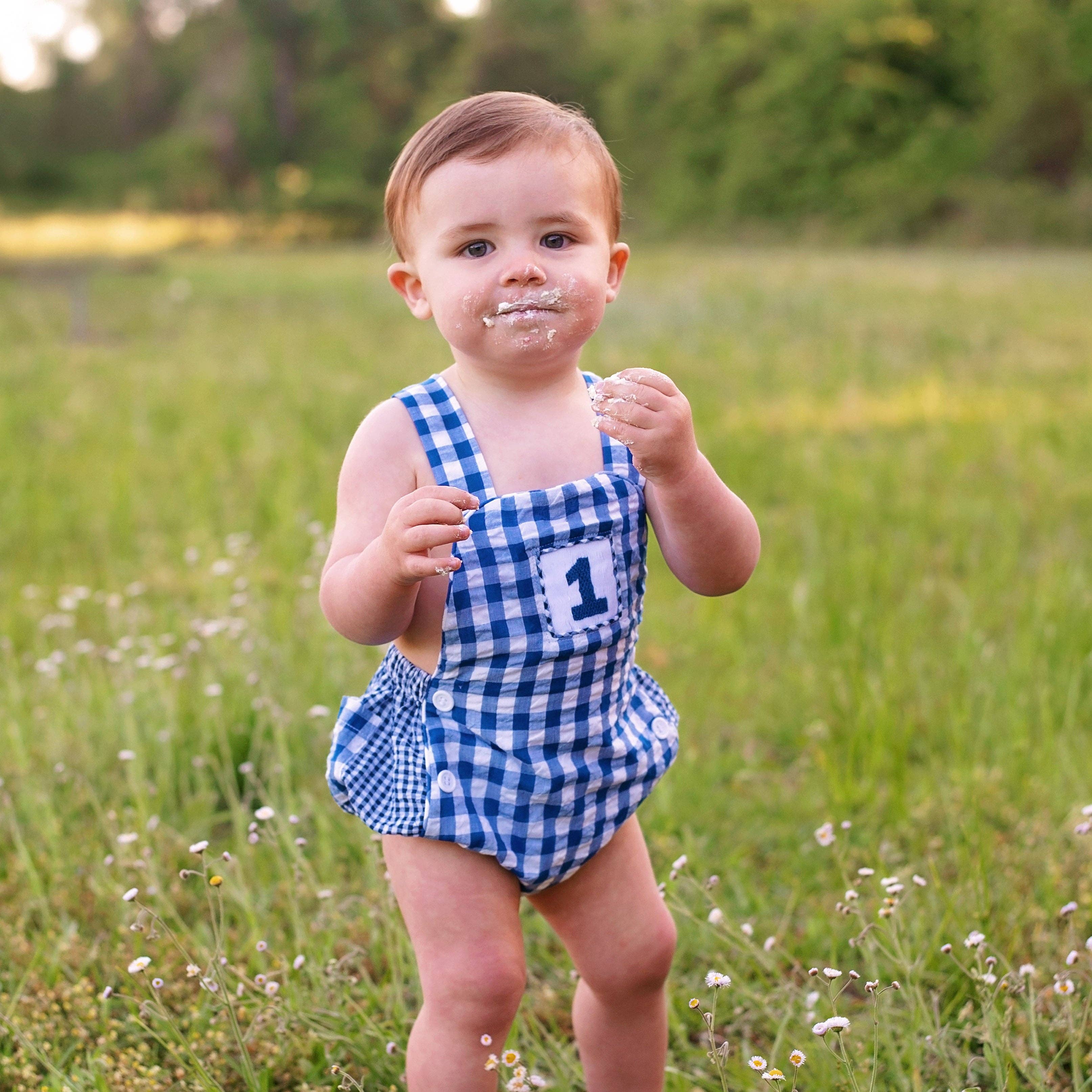 Seven Lantern Lane - Wholesale Bodysuit (Non-Footed) - Baby - Navy Blue Smocked First Birthday Sunsuit7