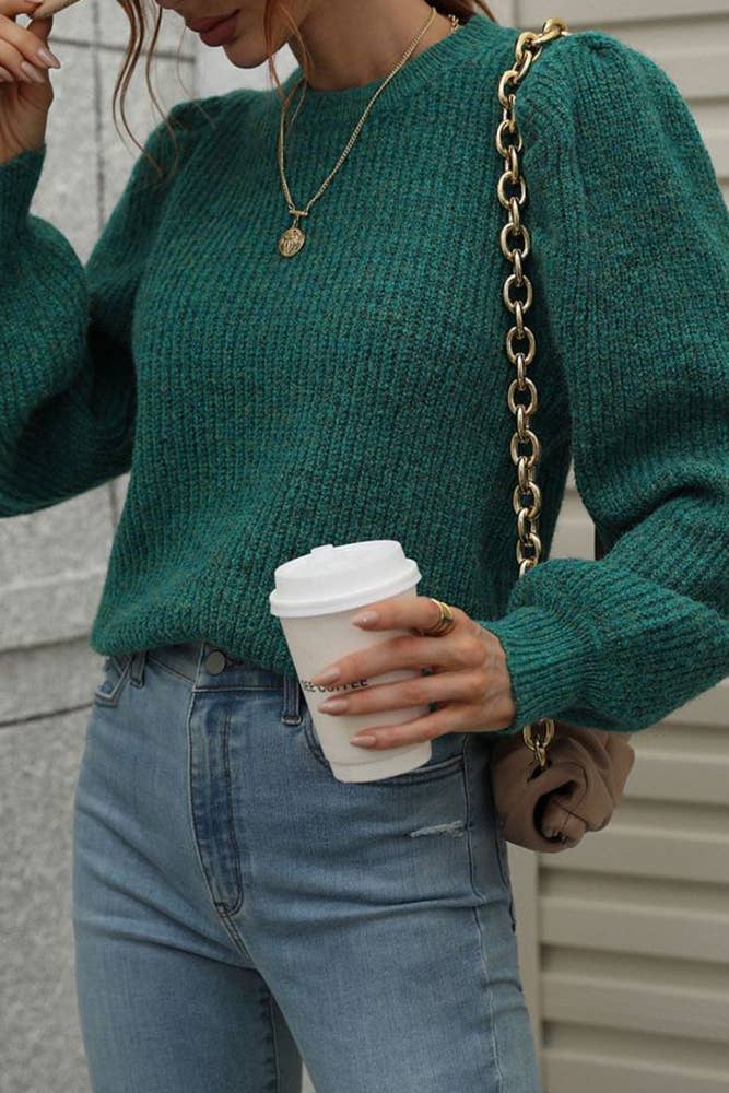 UNISHE - Wholesale Knit Sweater - Women's - Plain Puffy Sleeves Pullover Sweaters MY01914