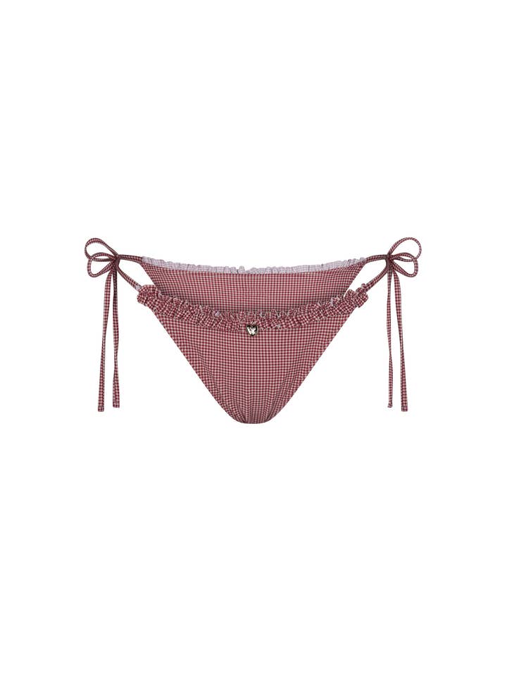 Ruffle Charm Bikini Bottom in Red Gingham for wholesale on Faire