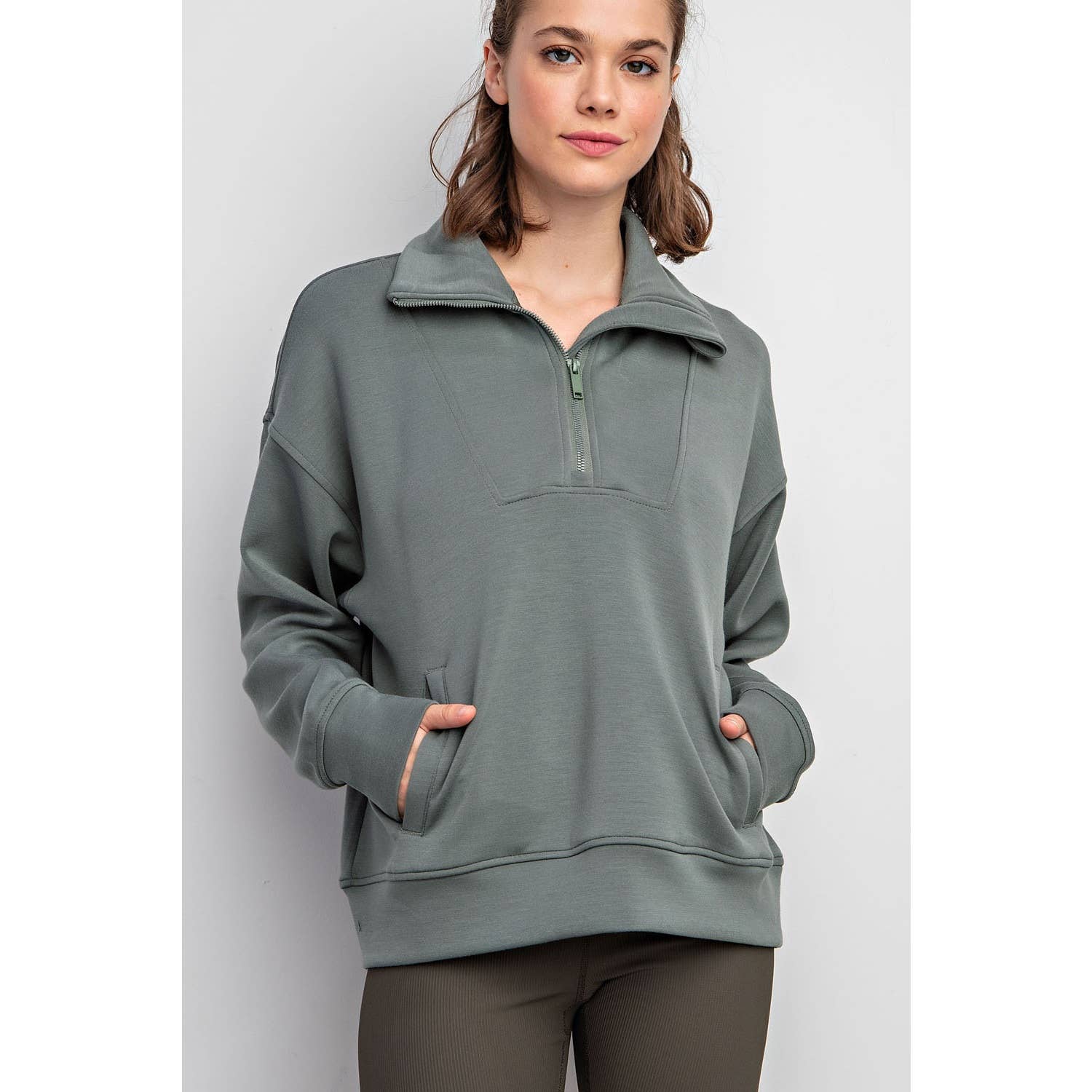 Rae Mode - Vendita all'ingrosso Felpa - Donna - PULLOVER CON COLLO A IMBUTO E ZIP A QUARTO IN MODAL SCUBA3