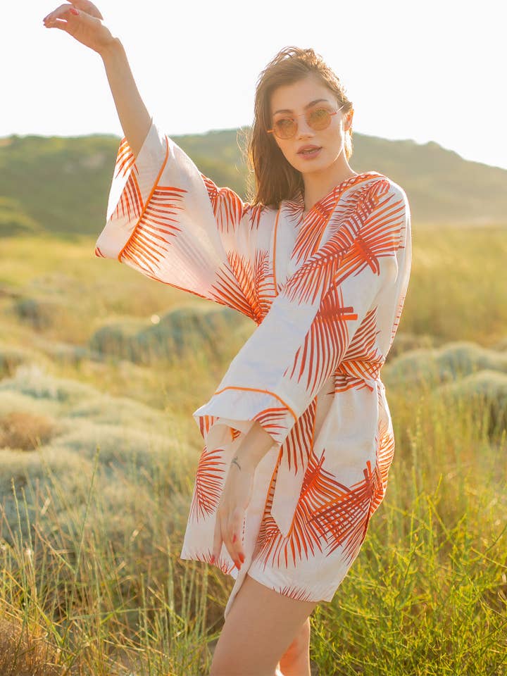 Purity Hooded Kort Kimono - Orange for engroshandel hos The Beach