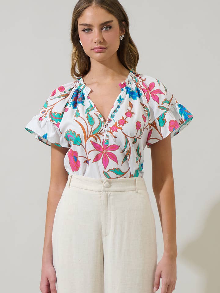Top com Folhos Izzie Floral Macy por atacado de Sugarlips