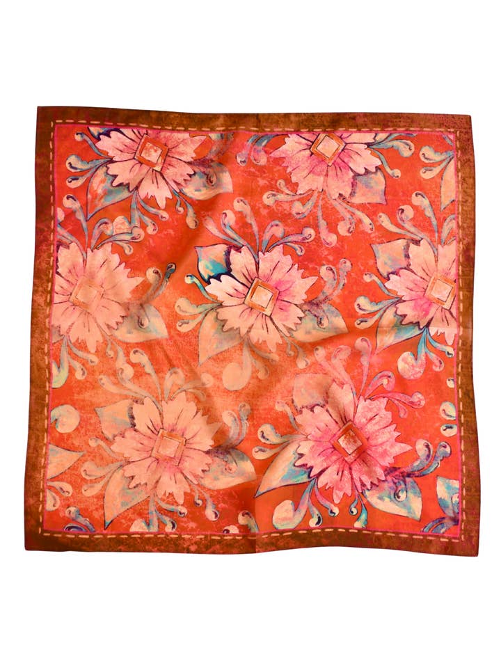 Rust Rodeo Red Floral Silk Western Cowgirl Wild Rag Scarf for wholesale by Tirzah Lane Art