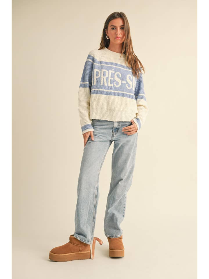 MIOU MUSE - Wholesale Knit Sweater - Women's - T3925 APRES-SKI LETTER FRONT SWEATER TOP
