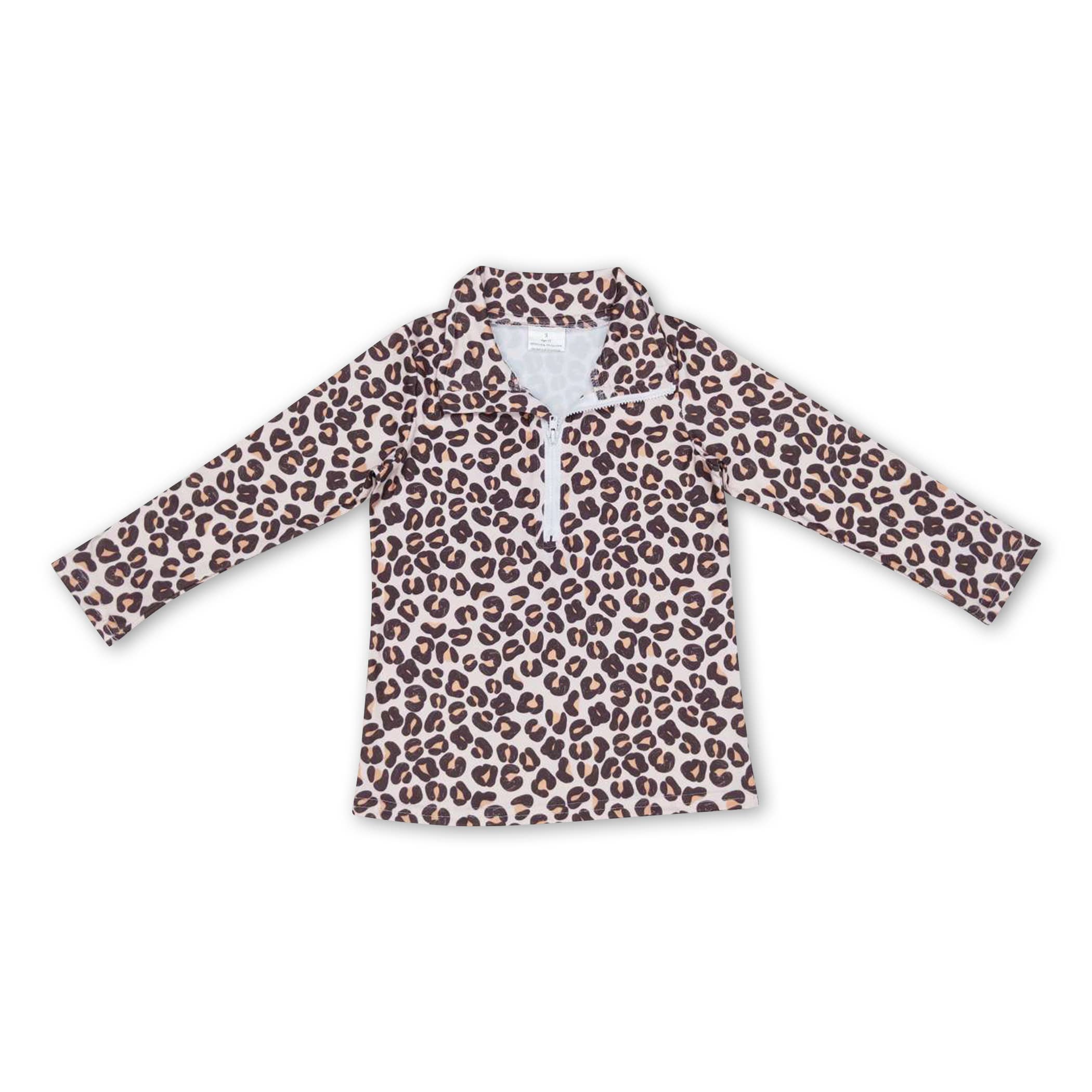 Yawoo Garments - Wholesale Sweatshirt - Kids - Long sleeves leopard zipper baby girls pullover1
