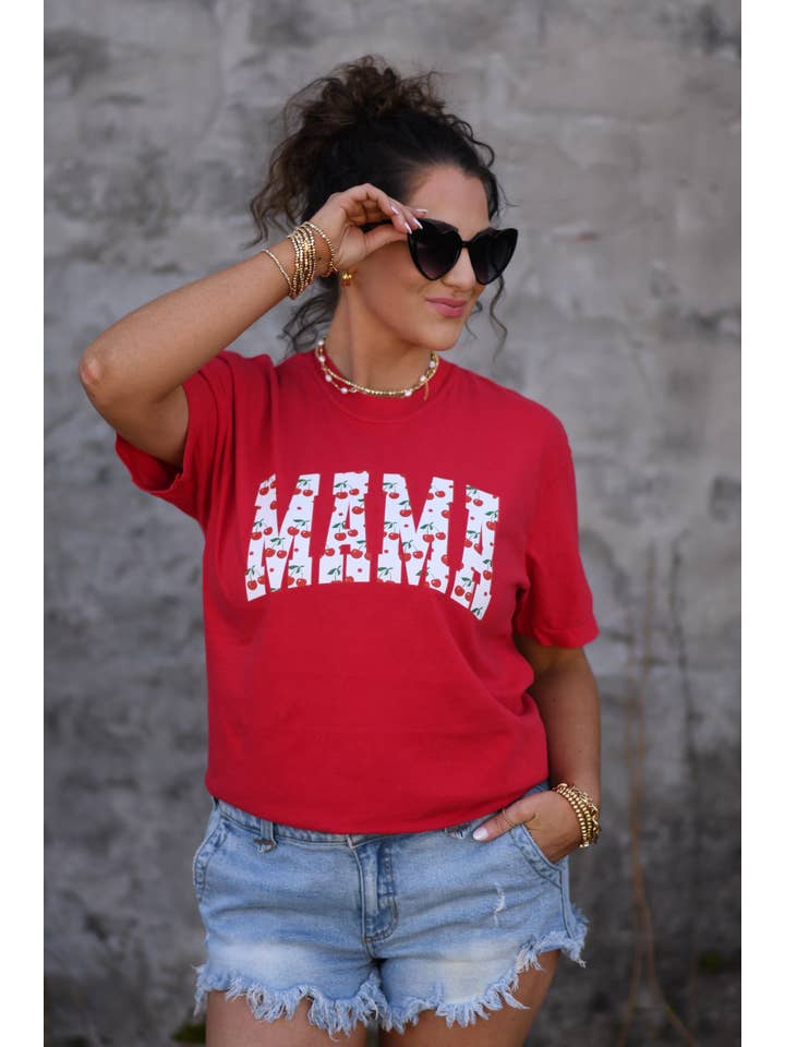 Red Mama Arch Cherry Tee for wholesale on Faire