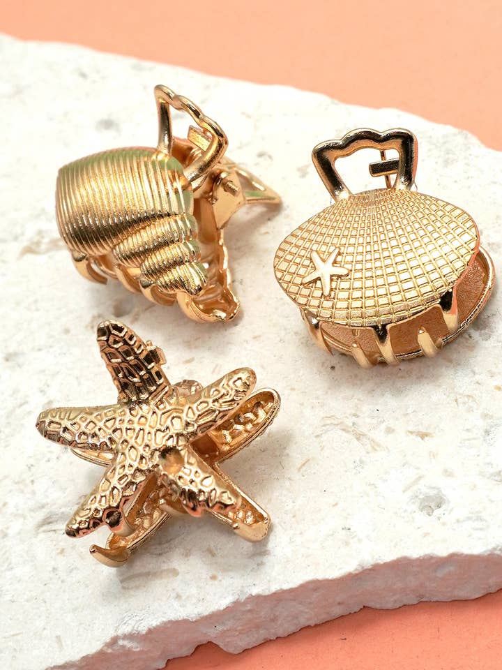 Gold-Tone Nautical Mini Hair Claw Clip 3 Pcs Set | 40H1075 for wholesale by JOSSLYN by wall to wall