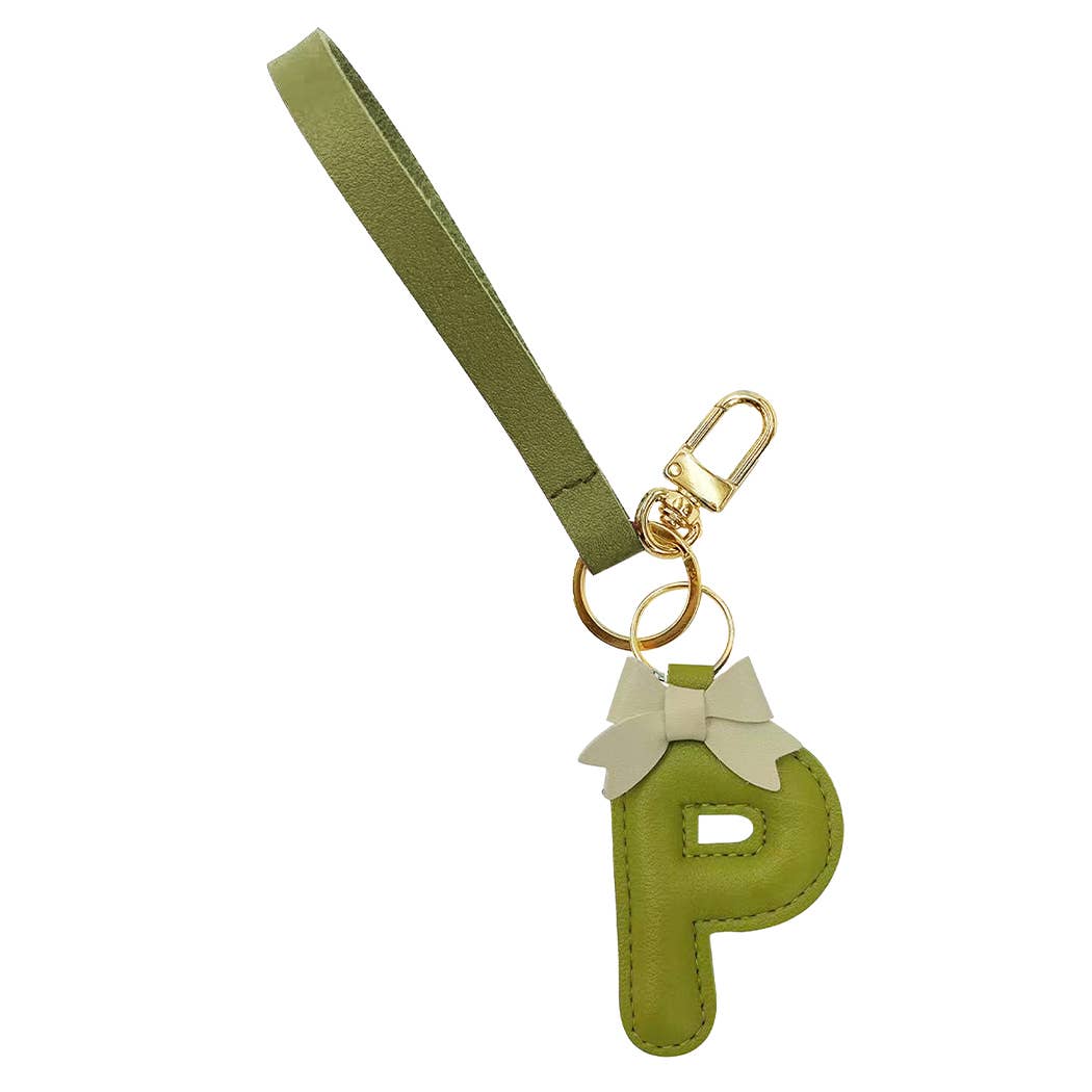 Fashion City - Wholesale Keychain – Women's - Alphabet with Bow Faux Leather Key Chain Bag Charm3