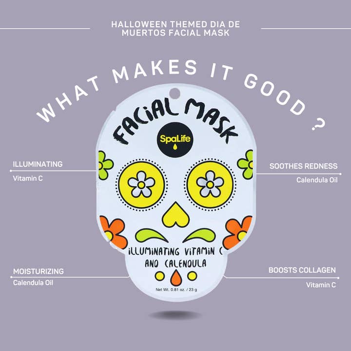 My Spa Life - Wholesale Skincare face mask - Halloween Dia de Muertos Inspired Skincare Sheet Mask - 9 Pk5