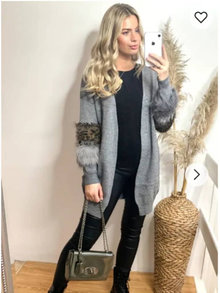 Faux leopard print fur cardigan with embellishment for wholesale by CY FASHION. LONDON