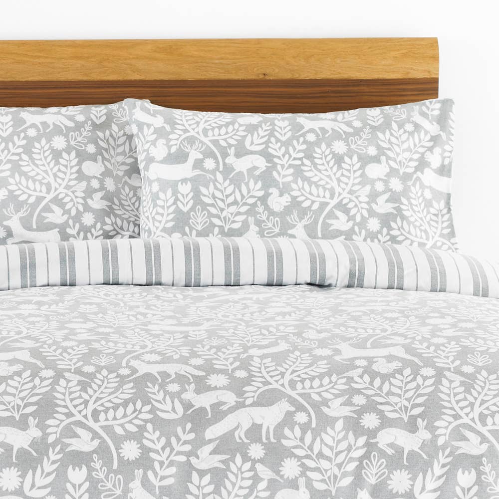 Skandi Woodland Brushed Cotton Duvet Cover Set Grey for wholesale on Faire2