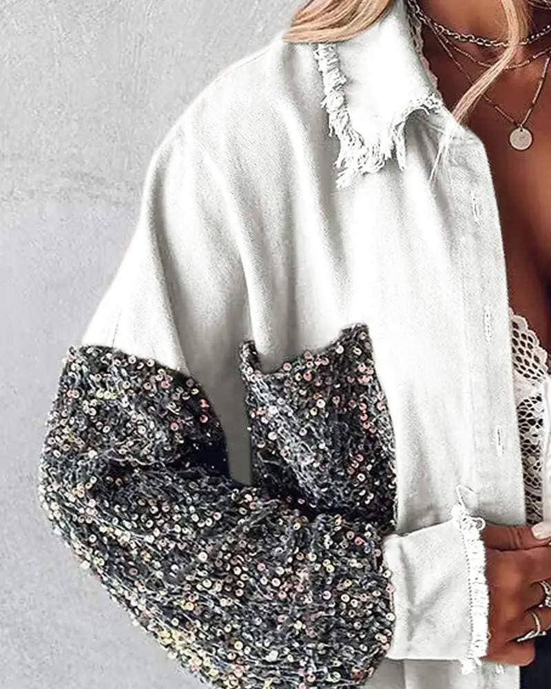 Fashion Combination – Großhandel Jacke – Damen – Pailletten-Patchwork-Übergrößenjacke Damen – Mehrfarbig6