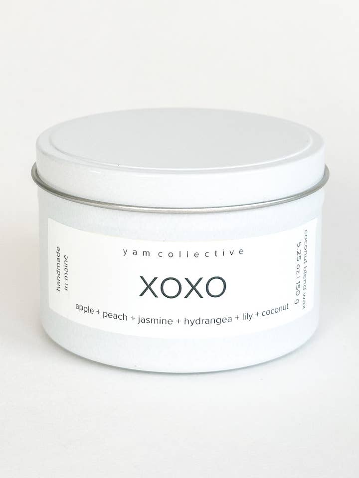 XOXO - 5 oz Peach Nectar & Apple Blossom Cream Tin Candle for wholesale by yam collective