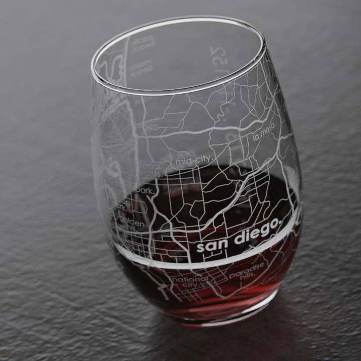 Well Told - Wholesale Wine Glass - San Diego CA Map Stemless Wine Glass