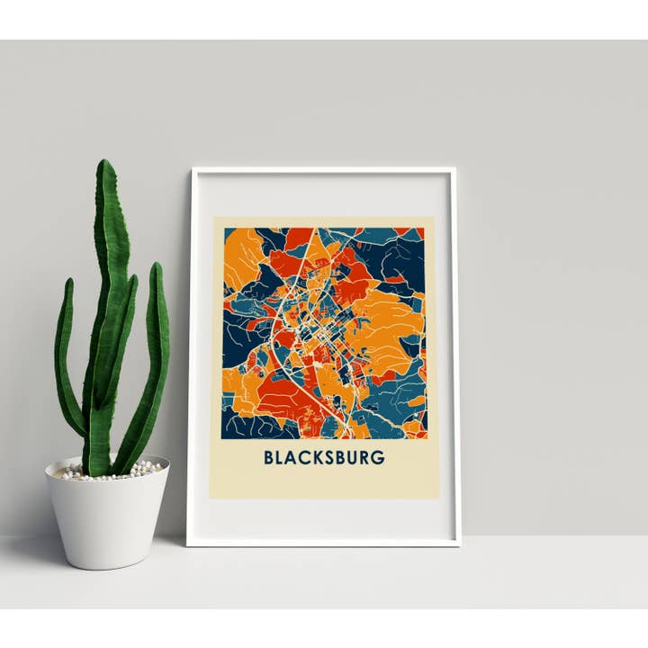 8" x 10" Prussian Blacksburg Map Print - Chroma Style for wholesale by ILIKEMAPS