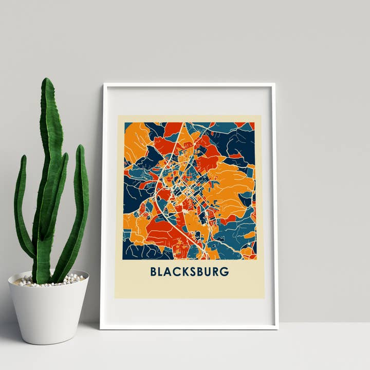 11" x 14" Prussian Blacksburg Map Print - Chroma Style for wholesale by ILIKEMAPS