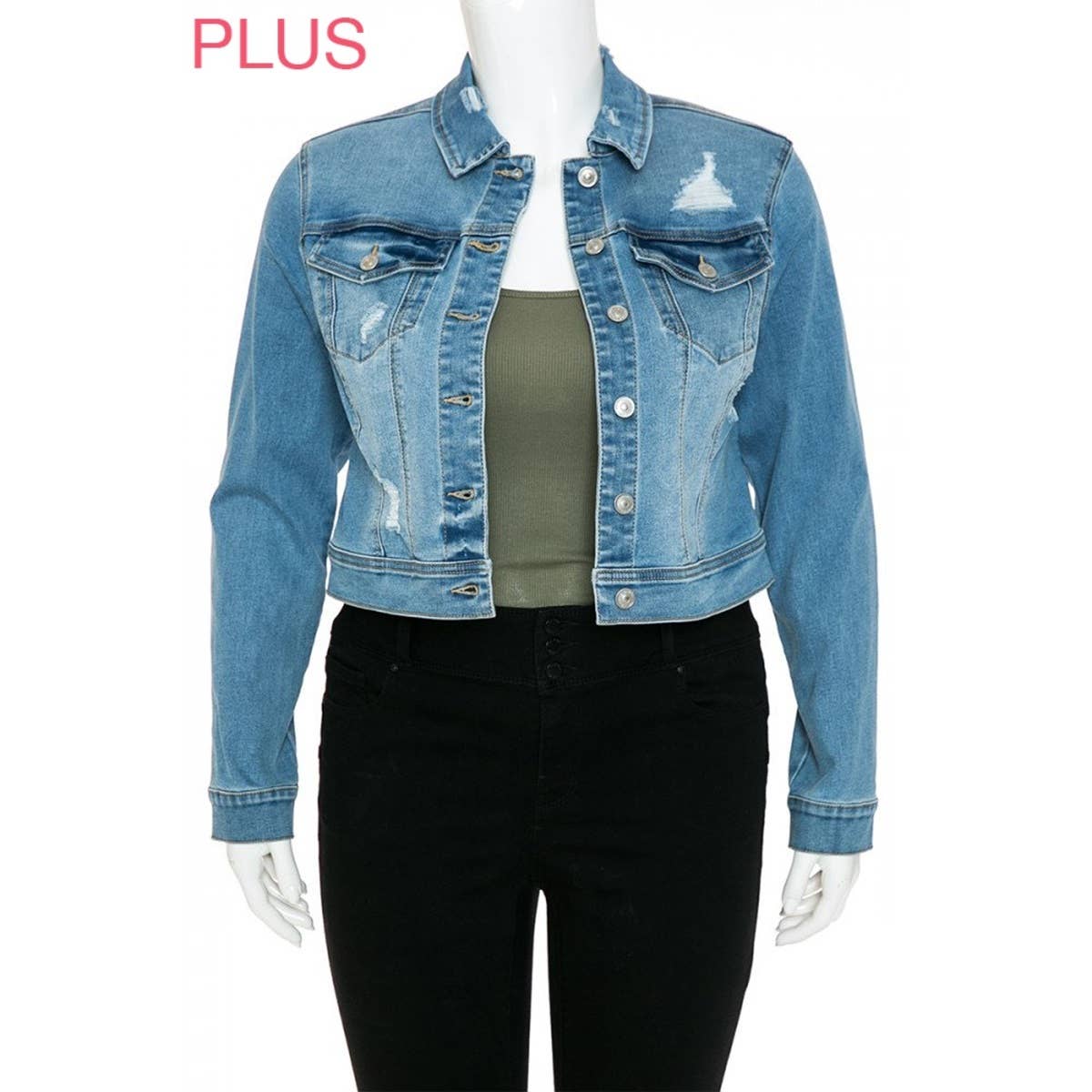 UP CLOTHING - Wholesale Denim Jacket - Women's - PLUS SIZE REPREVE DESTRUCTED JACKET5