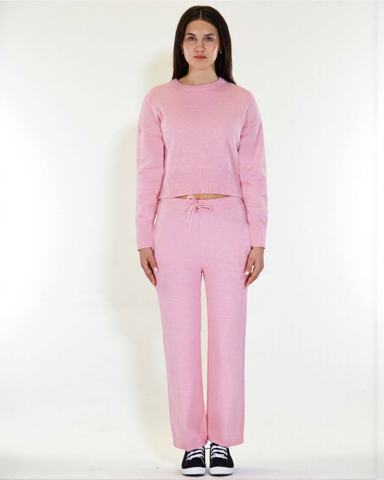 Royal Threads – wholesale Lounge set – Women's – Women’s Knit Two-Piece Set Cropped Hoodie with Wide Leg Pants2