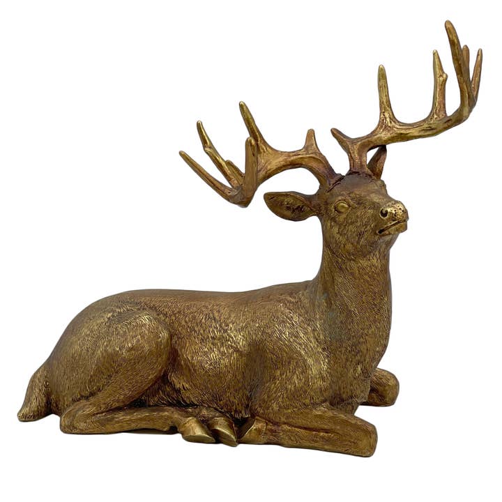 Galt International Company - Wholesale Christmas Decoration - Gold Resin Reindeer Statue Holiday Christmas Decor 14.5"