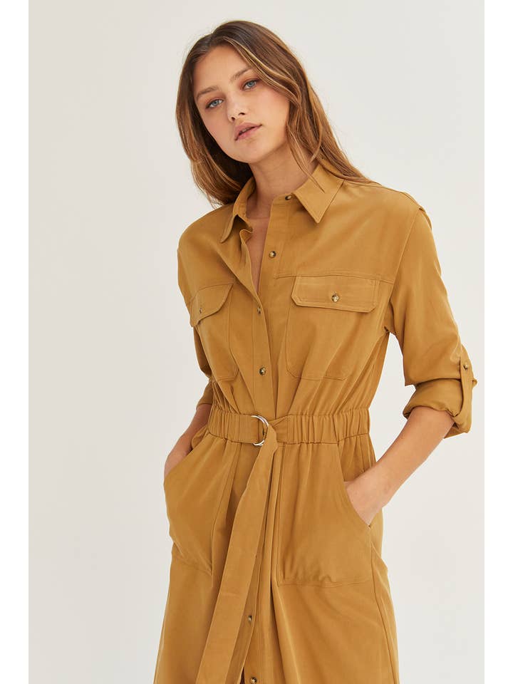 BRONZAGE CD8031 - Robe midi utilitaire boutonnée Kayla en vente sur Faire3