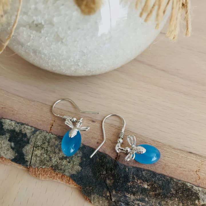 Bee earrings - 925 silver and blue agate for wholesale by CocoonMe