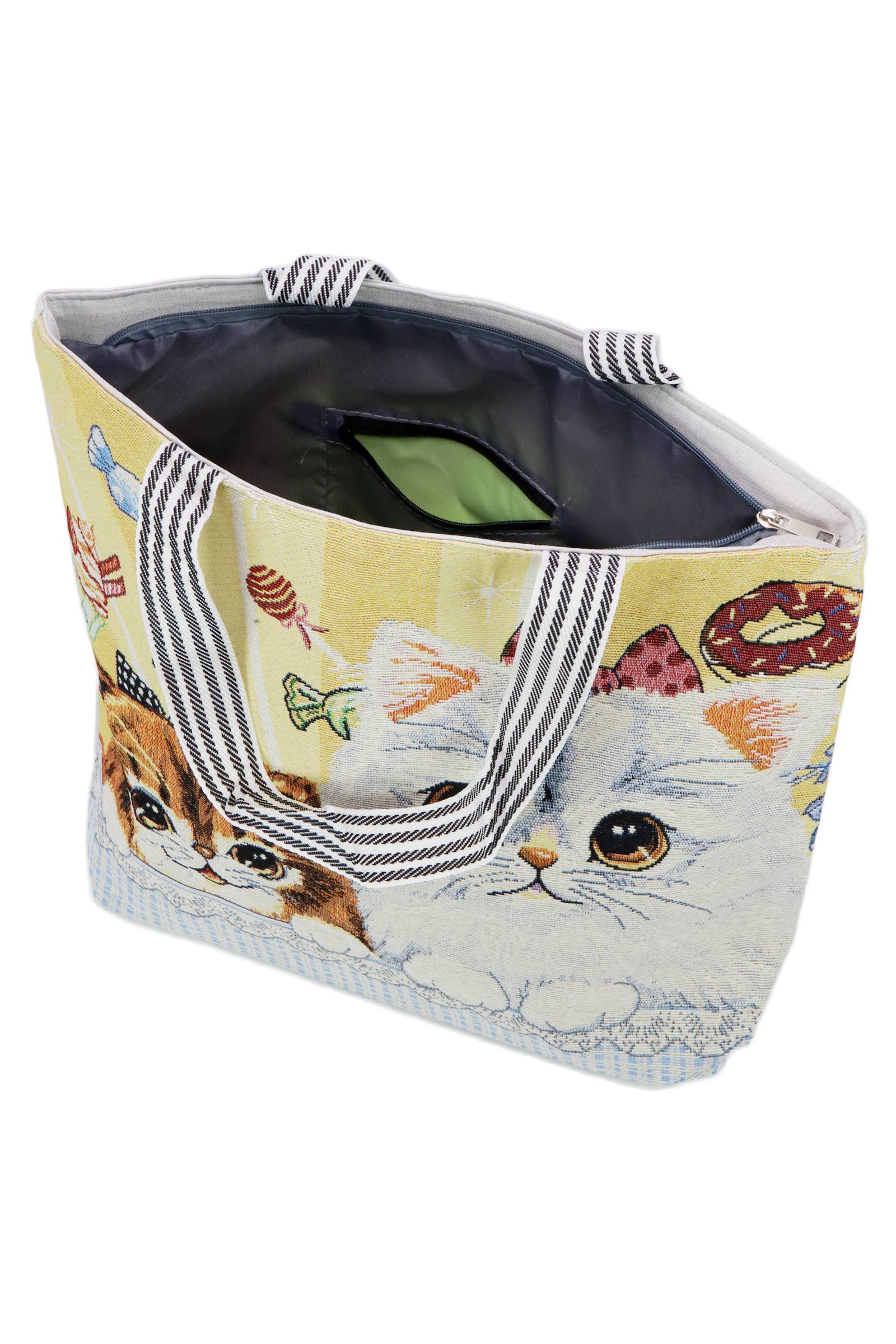 AS SHOWN Sweet Kitty Cat Shimmery Tapestry Canvas Tote Bag for wholesale on Faire3