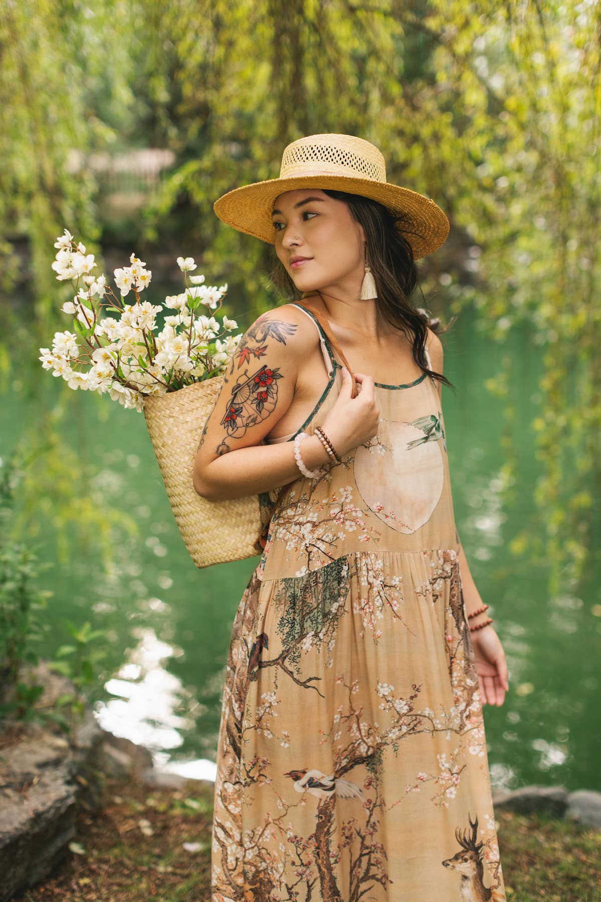 Market of Stars (USA) - Wholesale Dress - Women's - Fable Bohéme Long Maxi Slip Dress w/ Blossoms, Deer & Moon11