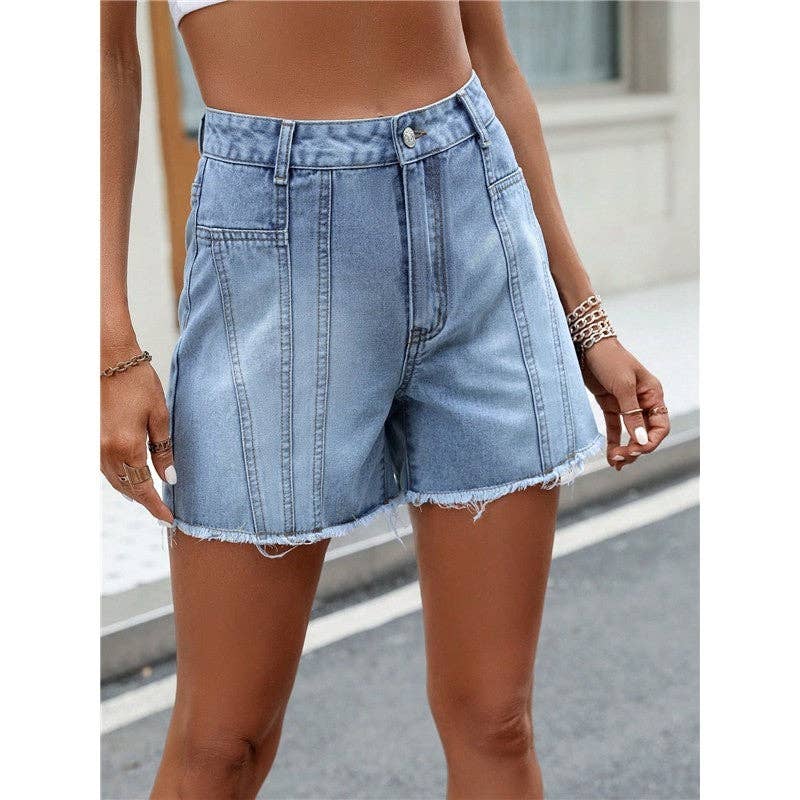 BLUE Loose, Slim, Simple And Versatile Straight Denim Shorts for wholesale on Faire1