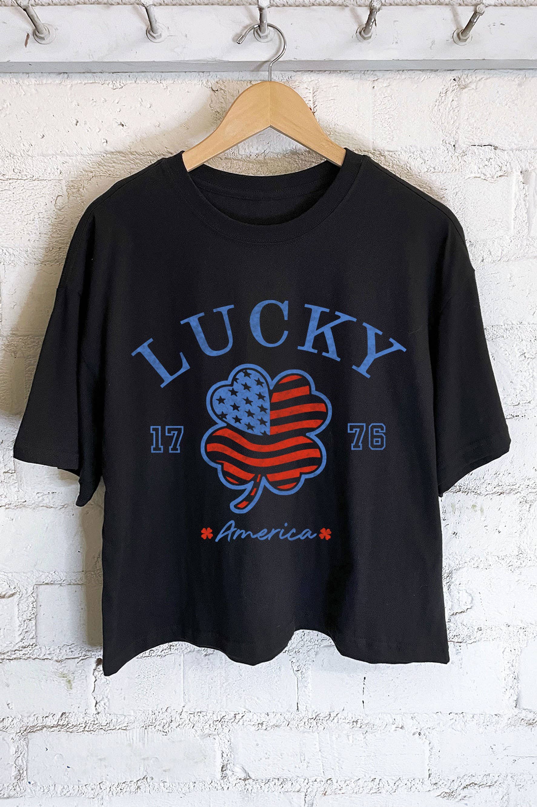 Rustee Clothing - Wholesale Screen Printed T-Shirt - Women's - LUCKY AMERICA CLOVER FLAG GRAPHIC LONG CROP TOP7