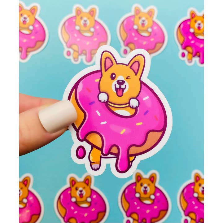 Corgi Donut Sticker - Cute Kawaii Sticker for wholesale by Otto's Grotto