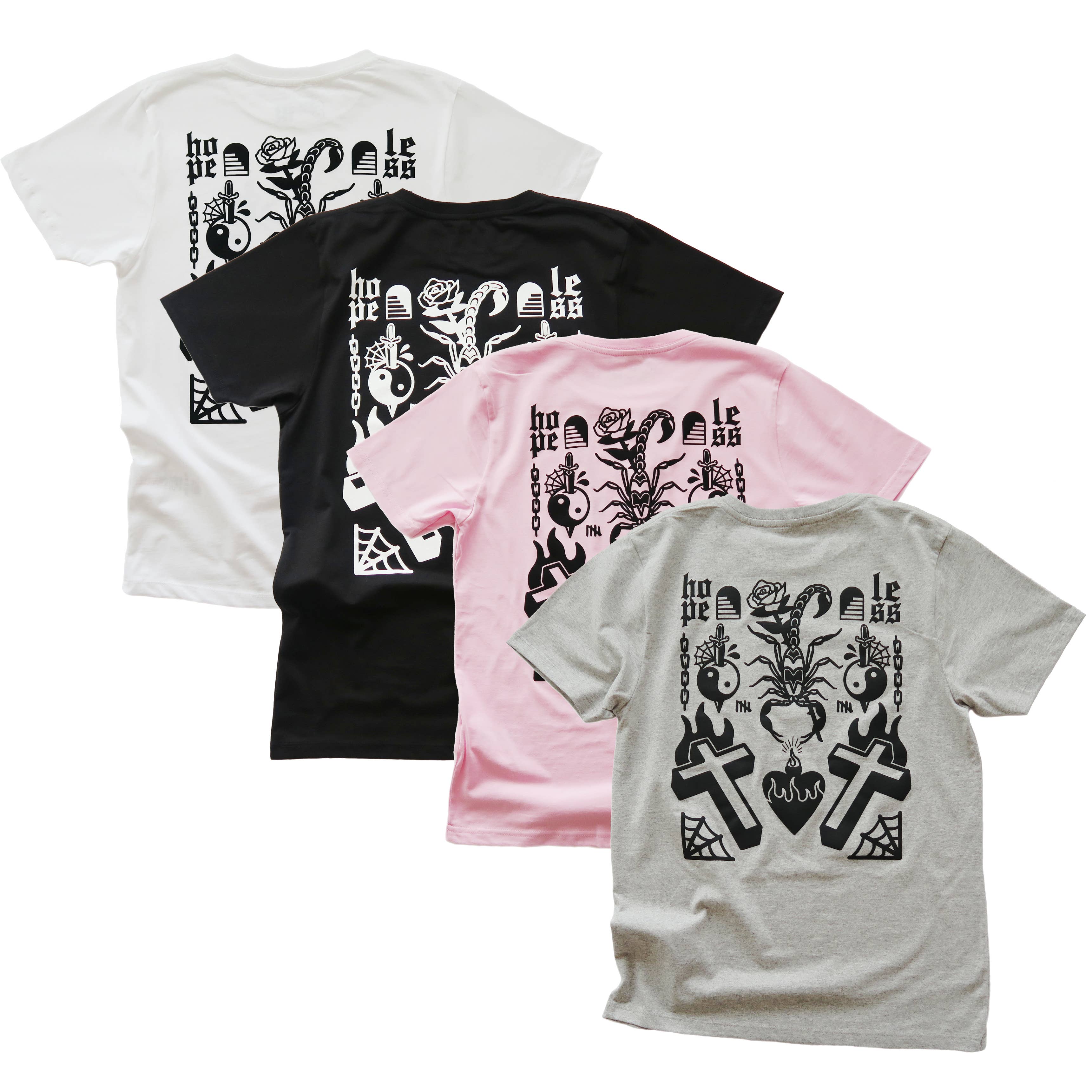 Cousins Collective - Wholesale Screen printed t-shirt – unisex - Tattoo Flash Printed Unisex T-shirt - Black/Pink/White/Grey8