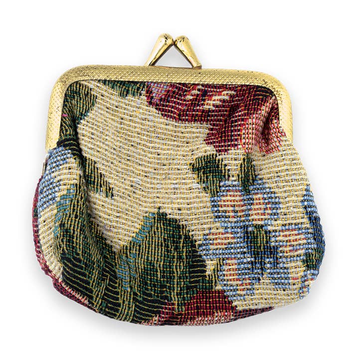 Village Gift Importers - Wholesale Pouch - Unisex - Brocade Rosary Pouch with Floral Pastel Design0