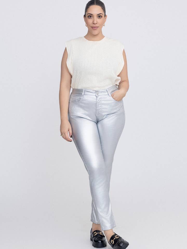 Nina Carter Weihnachts-Jeans in Silber und Gold mit figurformendem Push-up-Effekt LC002 für den Großhandel von Nina Carter