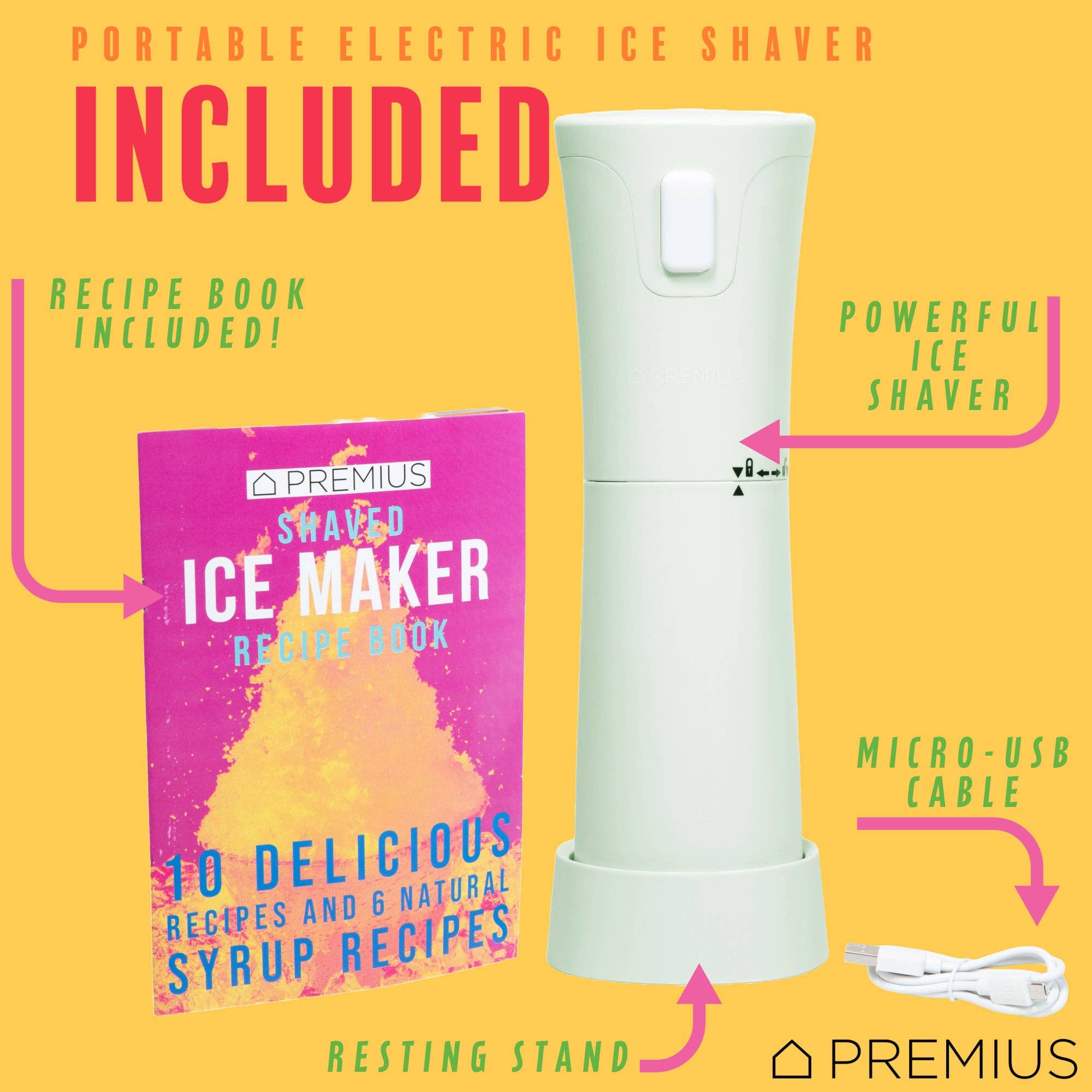ShopBobbys - Wholesale Kitchen Appliance - PREMIUS Rechargeable Cordless Hawaiian Shaved Ice Maker, Snow Cone Machine, Mint4