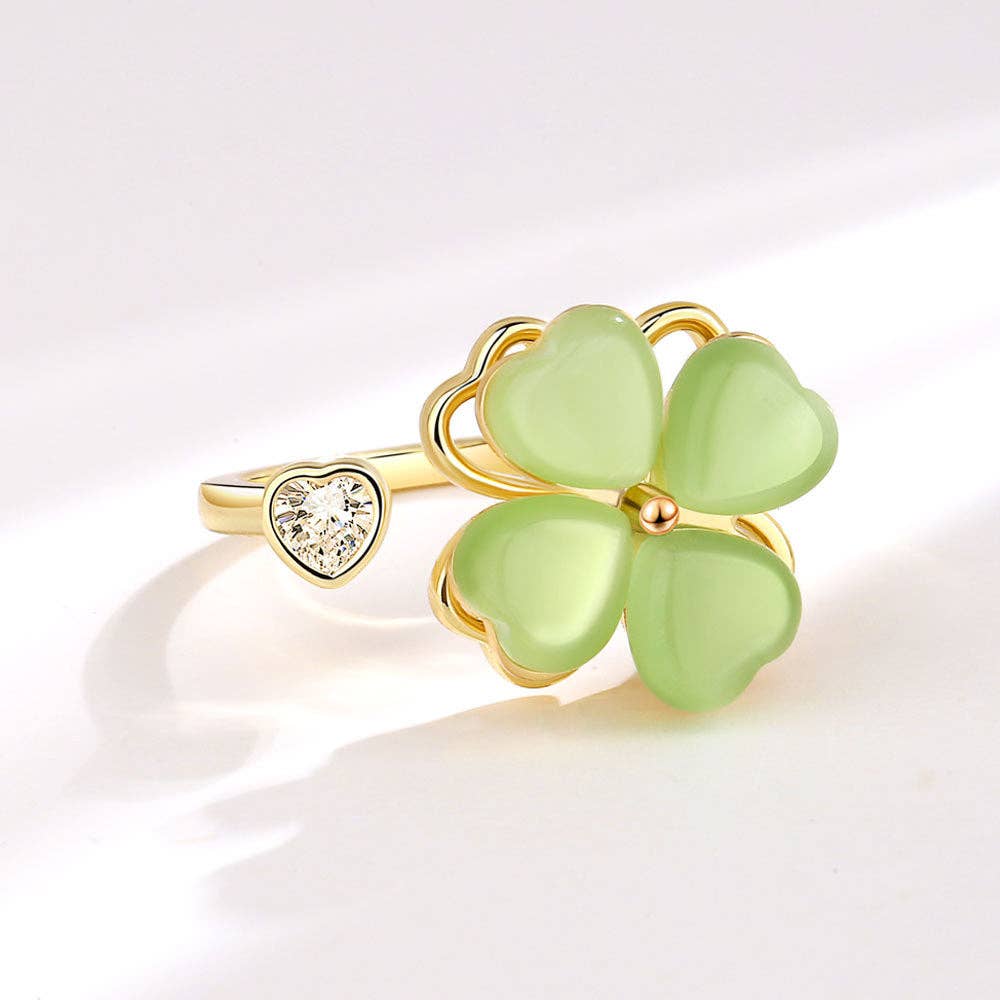 Perimade & Co. LLC - Wholesale Multi-Stone Ring - Four Leaf Clover Anxiety Fidget Spinner Ring in Solid Copper3