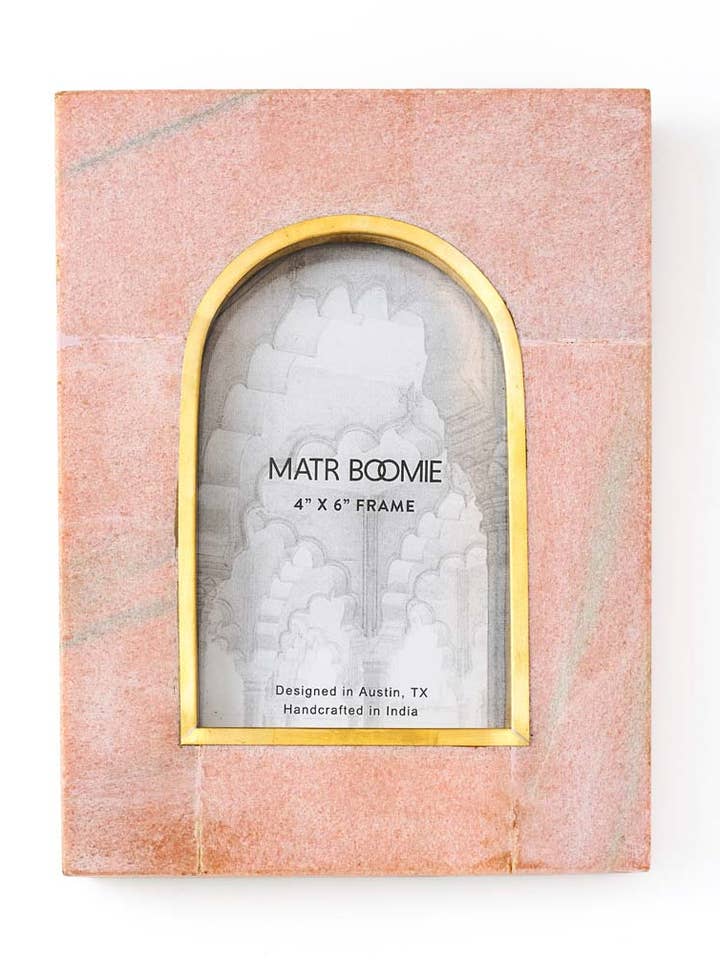 Jaipuri 4x6 Arch Picture Frame - Pink Carved Marble for wholesale by Matr Boomie Fair Trade