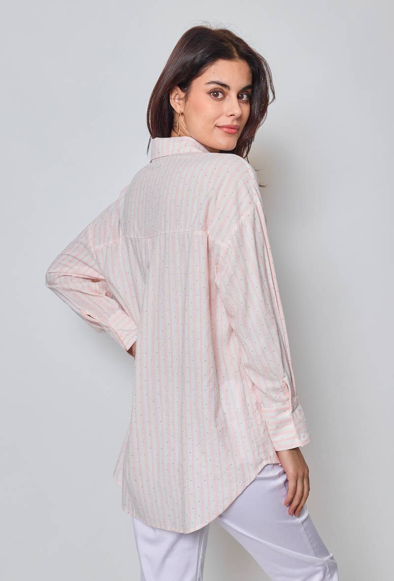 KY CREATION PARIS - Vente Chemise à col boutonné – femme - Chemise à rayures avec strass10