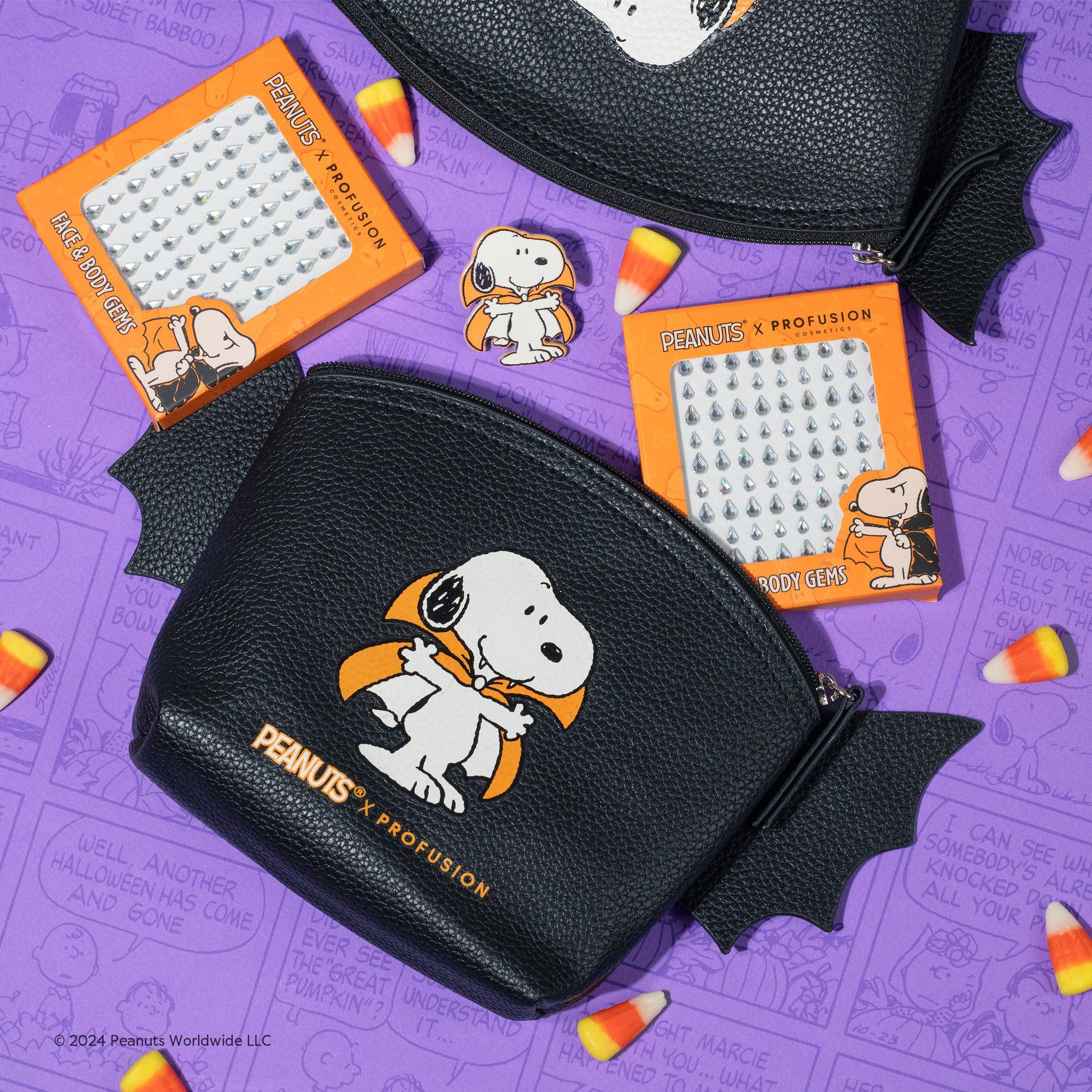 Profusion Cosmetics - Wholesale Makeup/Cosmetic Bag - Peanuts Halloween-Count Snoopy Cosmetic Bag & Face Gems Set1