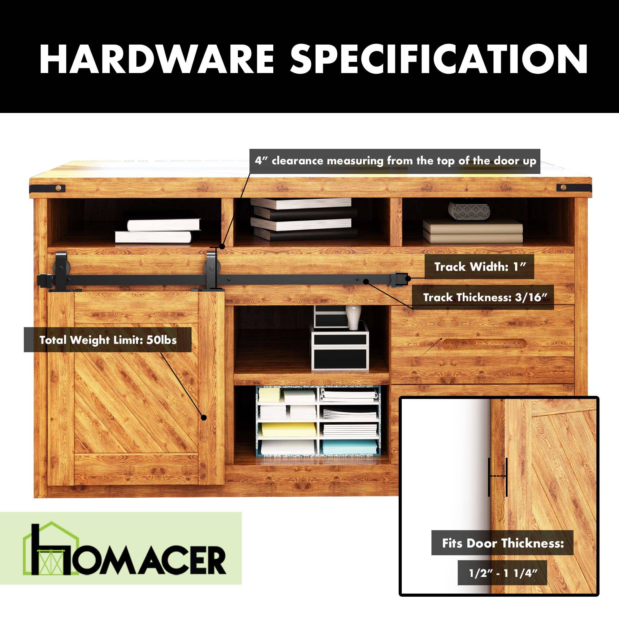 Homacer INC - Wholesale Knob/Pull - Mini NonBypass Sliding Barn Door Hardware Kit - Bent T-Shape1