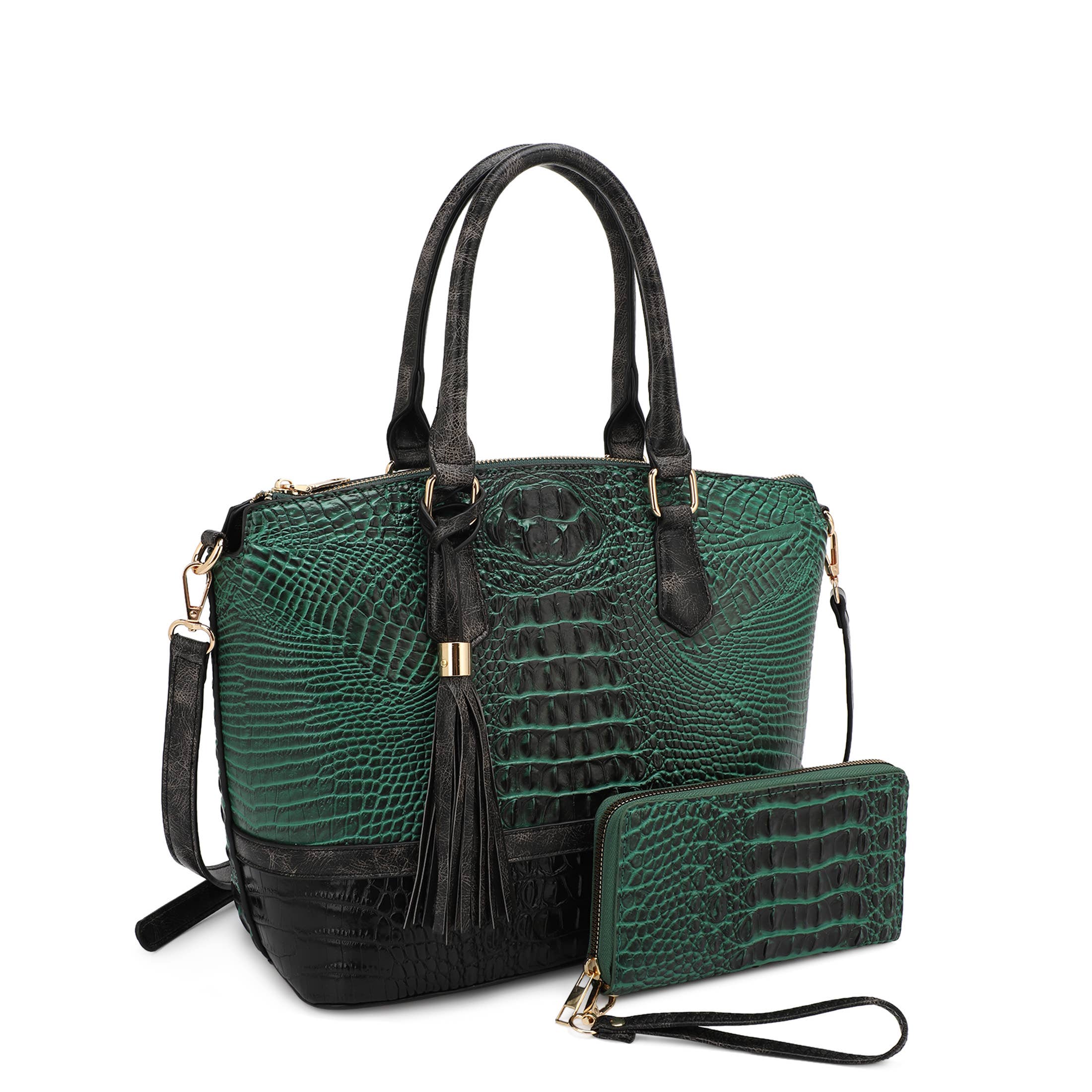 KAYLA+AVA - Vendita all'ingrosso Borsa tote - Donna - BORSA VERONICA CON MOTIVO COCCODRILLO GOFFRATO BICOLORE CON PORTAFOGLIO11